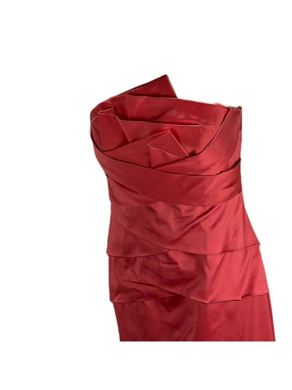 Phoebe Couture Strapless Red Satin Evening Gown - Picture 7 of 9